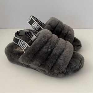 UGG Charcoal Fluffy Slide